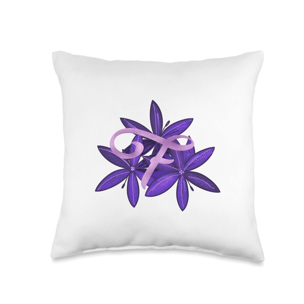 7435 Lilac Initial Letter F Monogram Purple Floral Throw Pillow